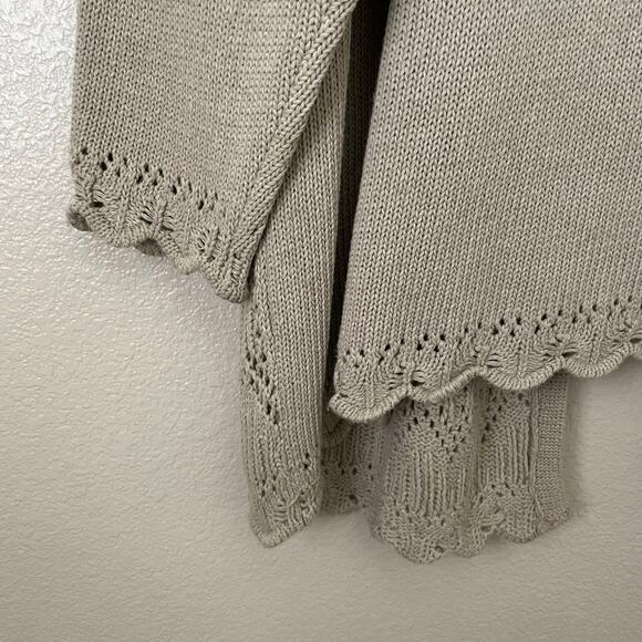 Aran‎ Crafts Ireland Cardigan Womens Large Tan Knit Eyelet Fisherman Sweater - Picture 8 of 13